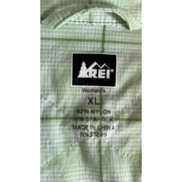 REI Green Plaid Long Sleeve Blouse Top Nylon Spandex Stretch Womens XL - Picture 7 of 8